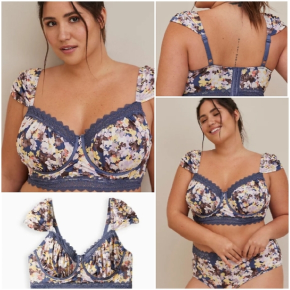 Torrid UNDERWIRE LONGLINE CAP SLEEVE BRA - MESH FLORAL 2X new with tag - Picture 1 of 6